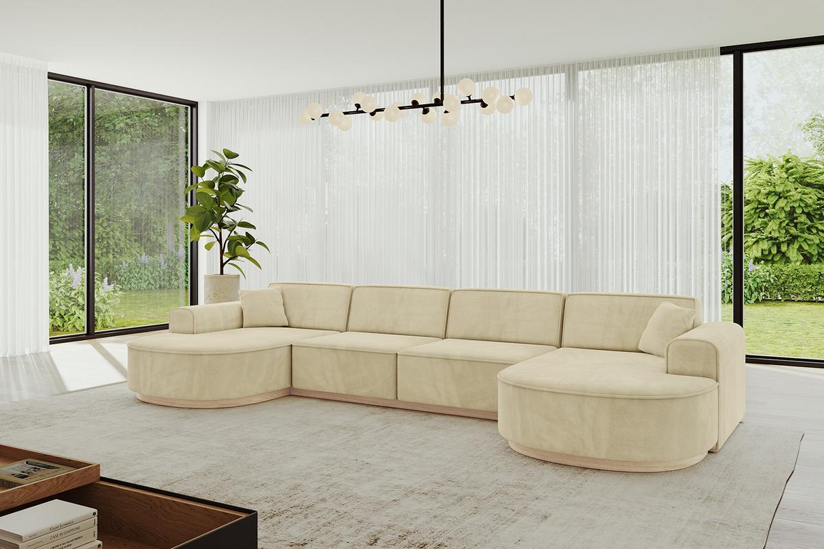 WOHNLANDSCHAFT MARI-U2-v1 - 388x171x83 cm Beige Velours - Beige, Holzwerkstoff/Textil (388/83/171cm) - ALTDECOR