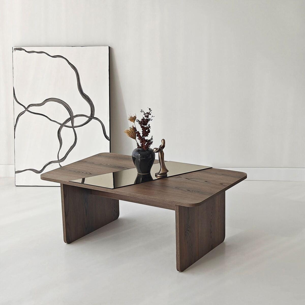COUCHTISCH mit rechteckiger Spiegelplatte 100/60/40 cm - Naturfarben, Holzwerkstoff (7/60/40cm) - Calicosy