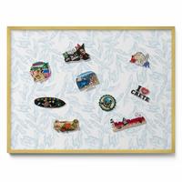 MAGNETTAFEL 80x60 cm Goldener Rahmen Regelmäßiges Blattmuster - Pastellblau, Metall (80/60/0.4cm) - TULUP