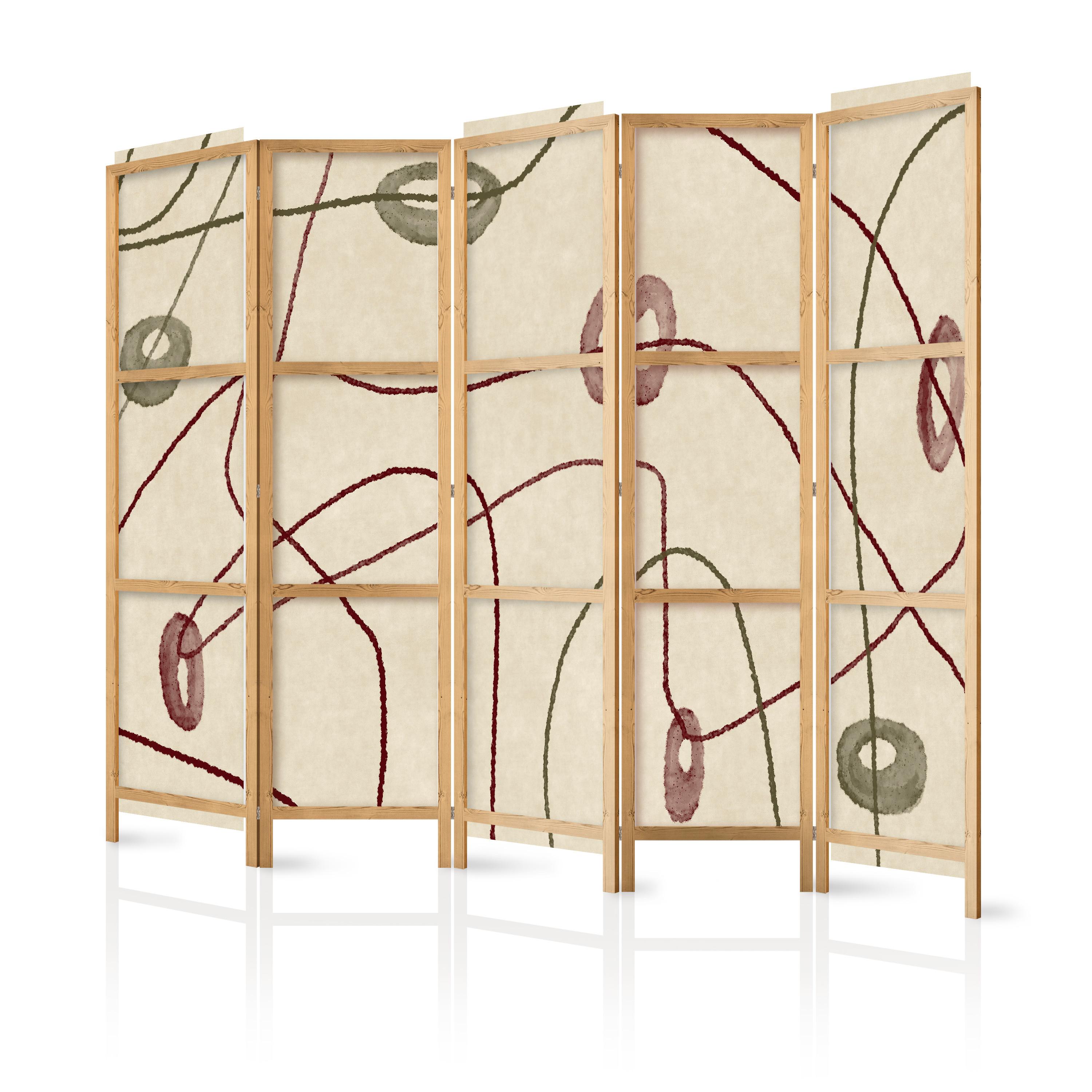 PARAVENT Japanischer 5-tlg 225x172 cm Retro Abstraktion - Beige, Holz/Textil (225/172/3cm) - Muralo