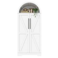 HIGHBOARD Bogenschrank Weiß 165x70x40cm mit Türablagen & offenem Fach Landhausstil - Weiß, Holzwerkstoff (70/165/40cm) - Urban Meuble