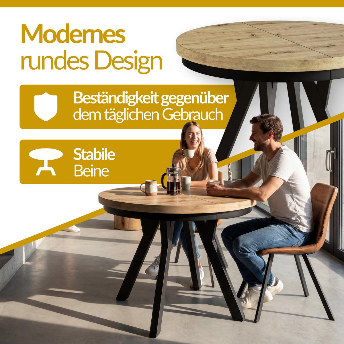 RUNDER Esstisch ausziehbar – Moderner Wohnzimmertisch und Küchentisch – Tisch mit Stabile Konstruktion, Durchmesser 100 cm - 200 cm - Farbe Graphit - Schwarz/Grau, Holzwerkstoff (100/100/77cm) - Alpi-Möbel