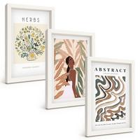 BILDER SET 3er Set - 20x30 cm Weißer Rahmen - Boho-Pastell-Minimalisten-Poster - Weiß, Kunststoff (20/30cm) - TULUP