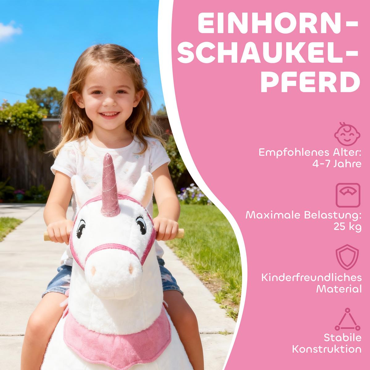 REITPFERD Metall Polyester Weiß Rosa - Multicolor, Textil (36/96/96cm) - AIYAPLAY