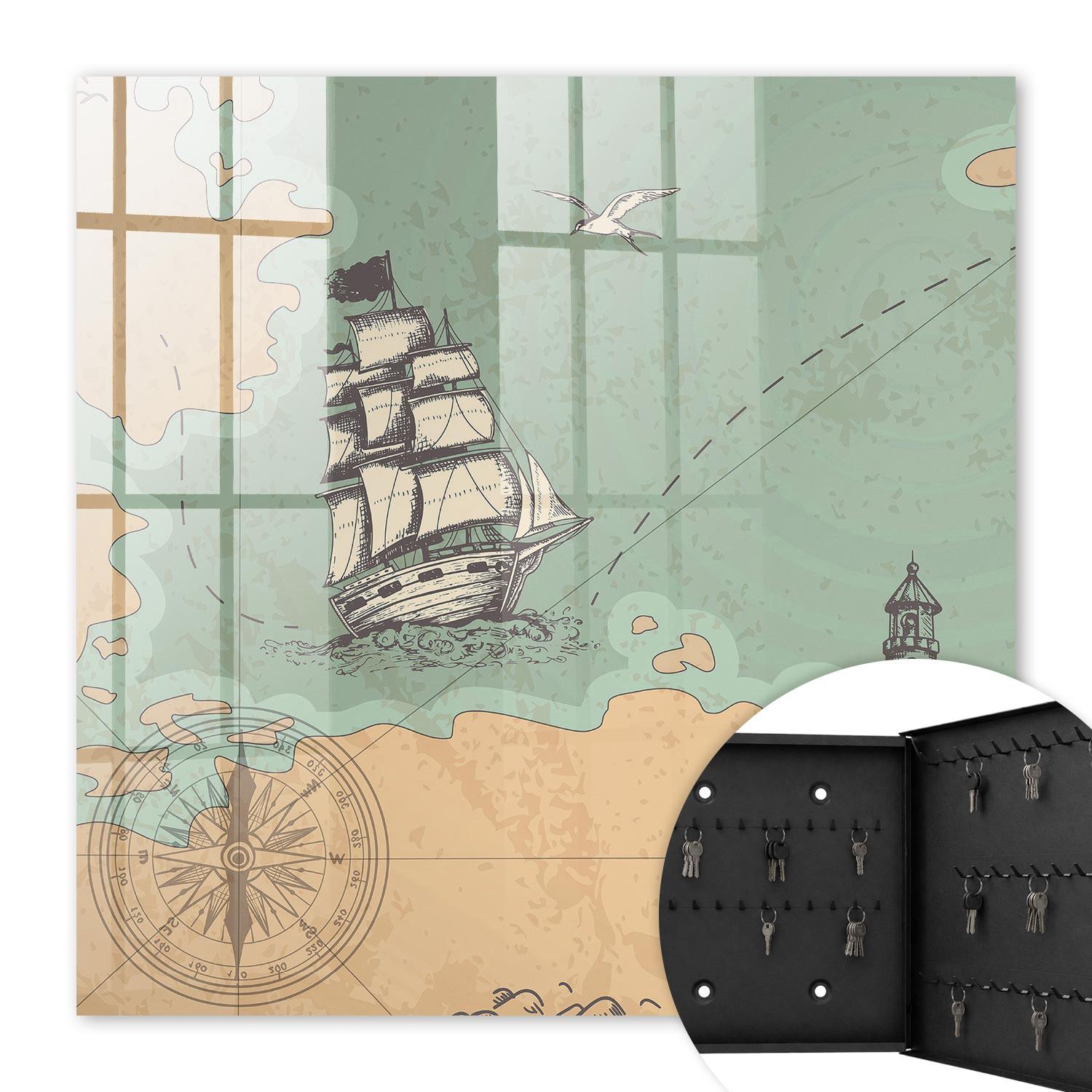SCHLÜSSELBOX Schwarz 30x30 cm- Türöffnung nach rechts - Seeabenteuer - Beige, Metall (30/30/5cm) - TULUP