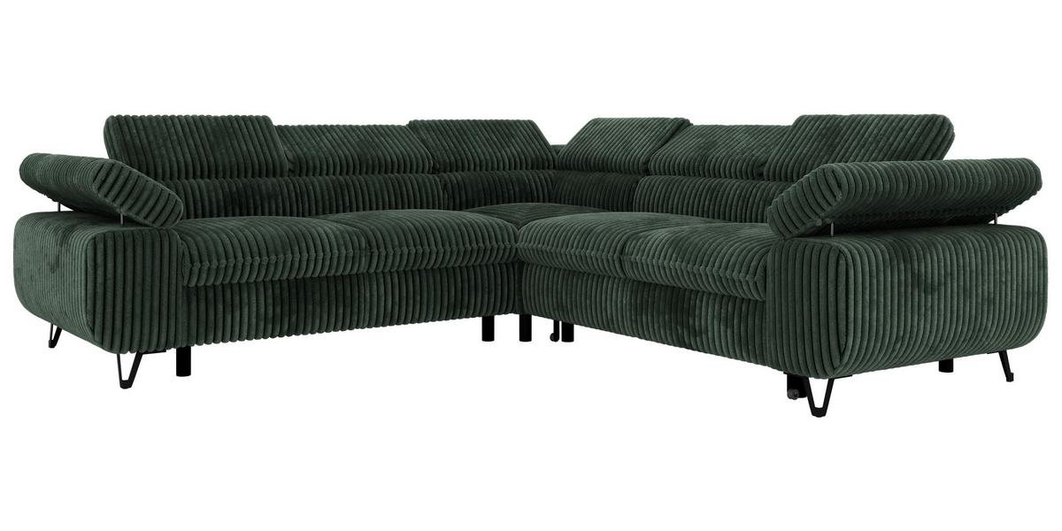 ECKSOFA QUADRO L - Dunkelgrün Cord - Links Seite - Dunkelgrün/Schwarz, Textil/Metall (269/269cm) - MKS