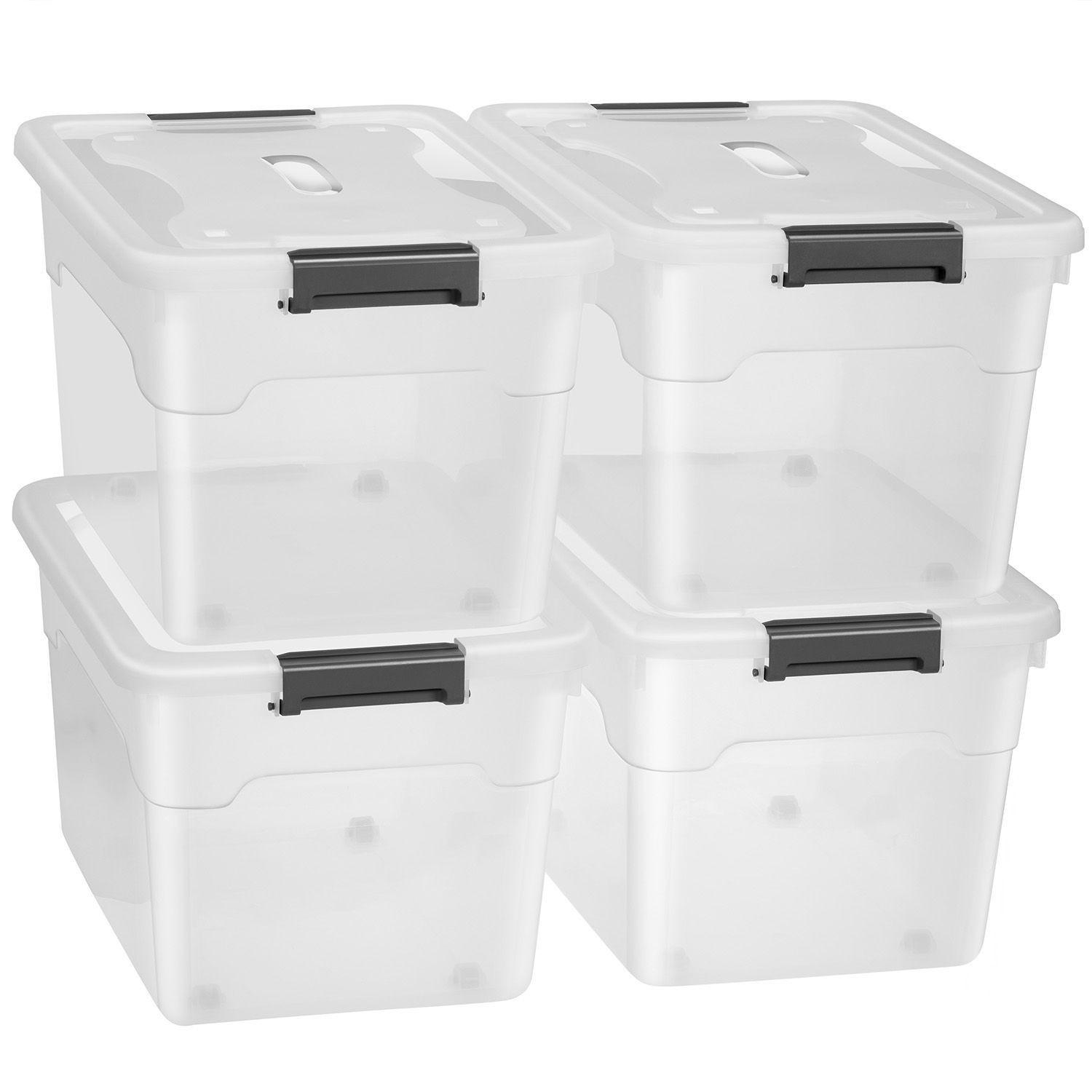 AUFBEWAHRUNGSBOX mit Deckel 60L semitransparent (4er-Set) - Weiß, Kunststoff (43/34/58cm) - Juskys