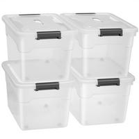 AUFBEWAHRUNGSBOX mit Deckel 60L semitransparent (4er-Set) - Weiß, Kunststoff (43/34/58cm) - Juskys