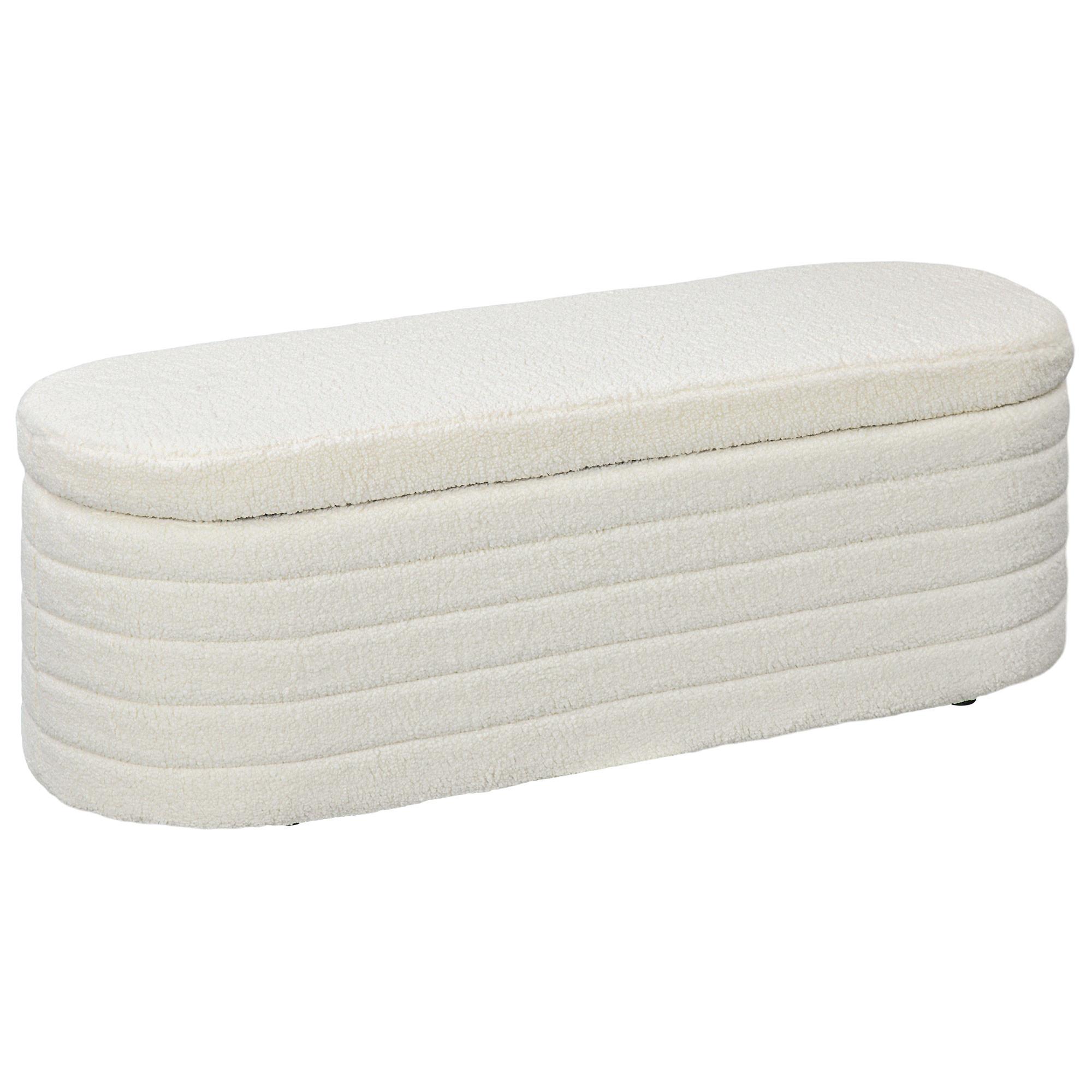 TRUHENBANK Teddy-Vlies-Optik, Bettbank mit Holzbeine - Weiß, Kunststoff (41/40.5/116cm) - HOMCOM