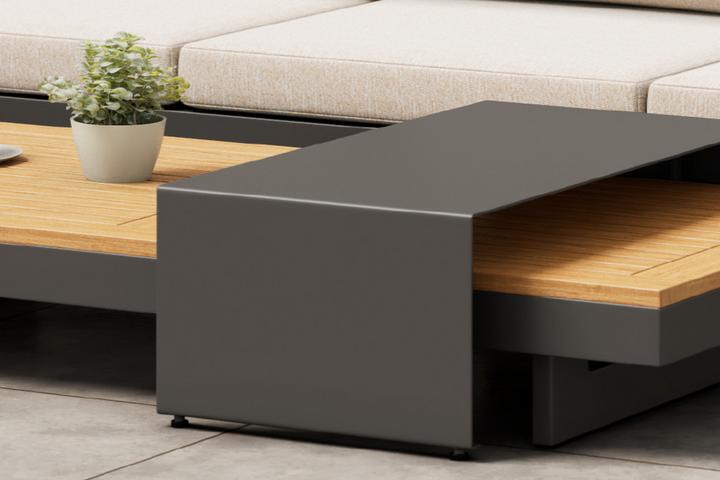 Loungetische Tischplatte Echtholz Akazie Gestell AluminiAAum Anthrazit pulverbeschichtet Zweittisch Aluminium