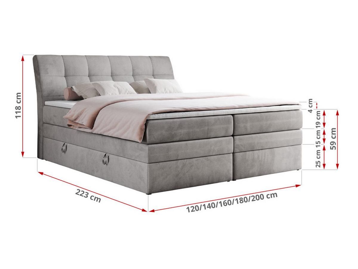 BOXSPRINGBETT GOLD-10 KING 200/200 Hellgrau Velvet - H3 - Hellgrau, Holz/Textil (200/200cm) - MKS