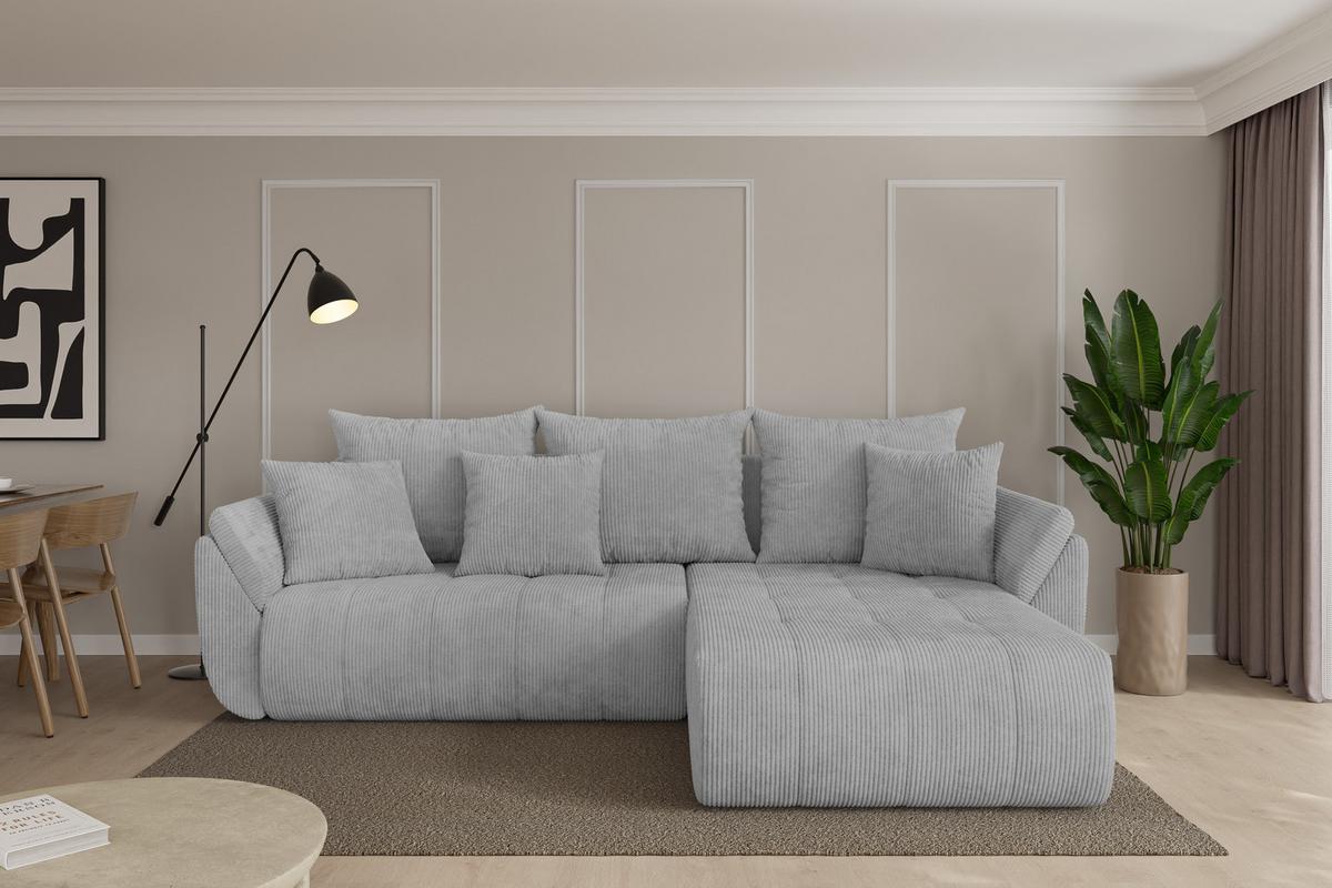 ECKSOFA mit Schlaffunktion Ottomane Rechts TOKO-L 277x194x86 Grau Cord - Schwarz/Grau, Holzwerkstoff/Kunststoff (277/194cm) - ALTDECOR