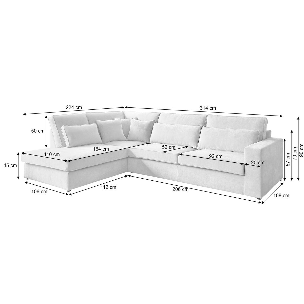 ECKSOFA Parma ohne Schlaffunktion dunkelgrau links - Dunkelgrau/Schwarz, Textil (314/224cm) - Beautysofa