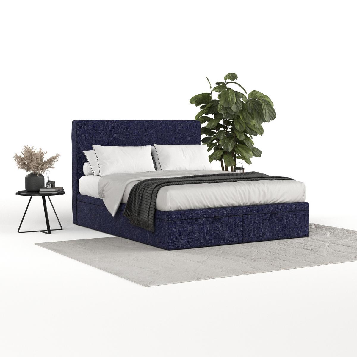 POLSTERBETT Hush mit Stauraum 160/200 cm Marineblau im Alta Stoff - Schwarz/Dunkelblau, Holz/Holzwerkstoff (160/200cm) - AltaBeds