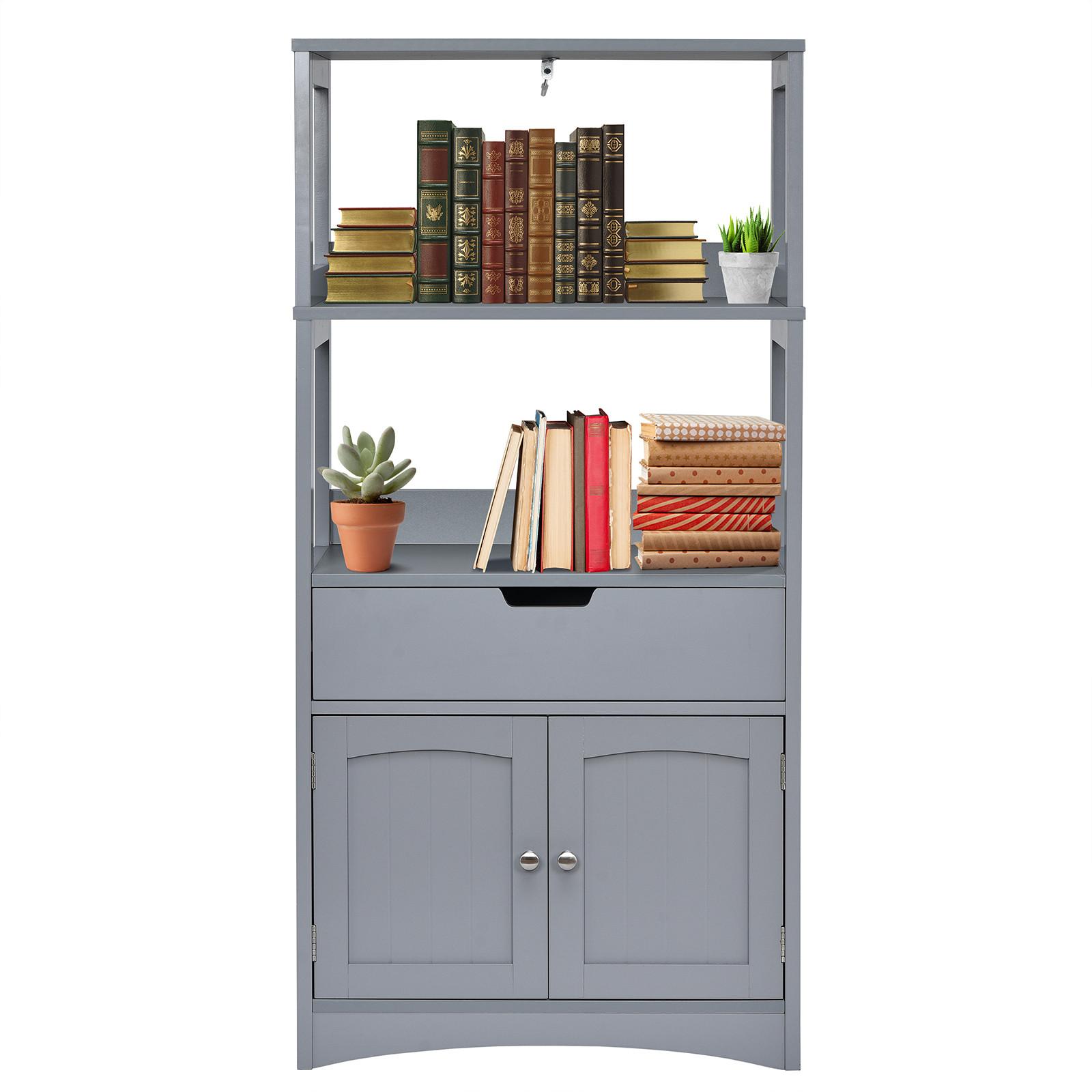 HOCHSCHRANK Grau - Grau, Holz (61/122/33cm) - COSTWAY