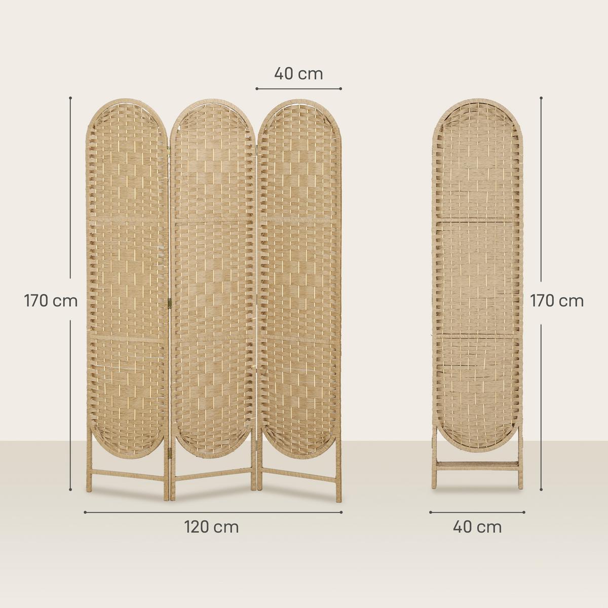 PARAVENT Papierseil Natur - Naturfarben, Holz/Papier (1.8/170/120cm) - HOMCOM