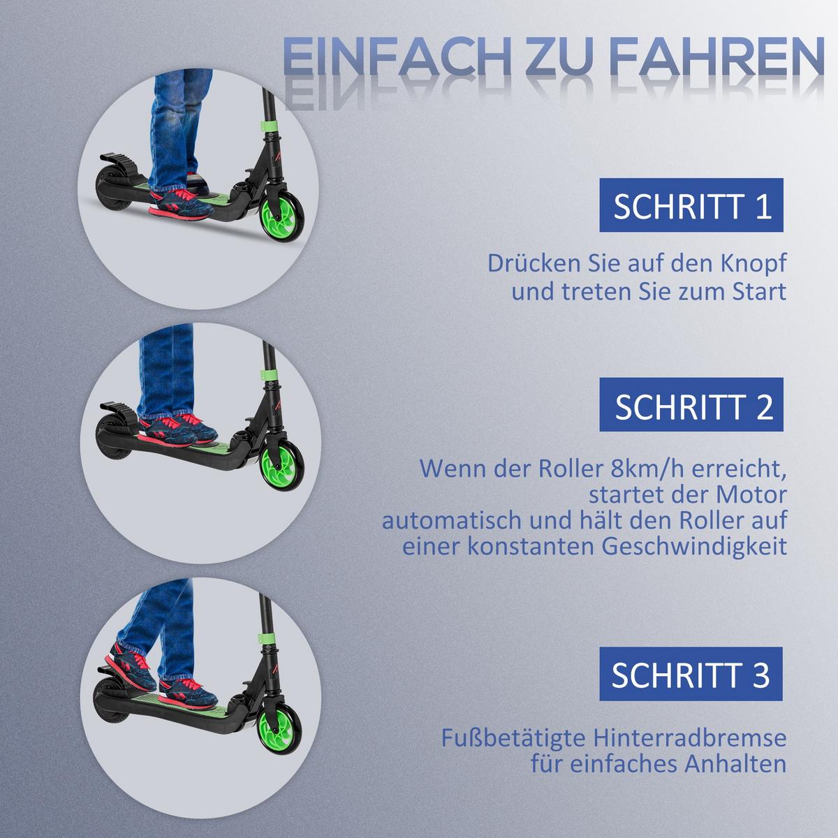 E-SCOOTER Verstärktes Nylon Aluminium Grün Schwarz - Grün, Kunststoff (71/36.5/80cm) - HOMCOM