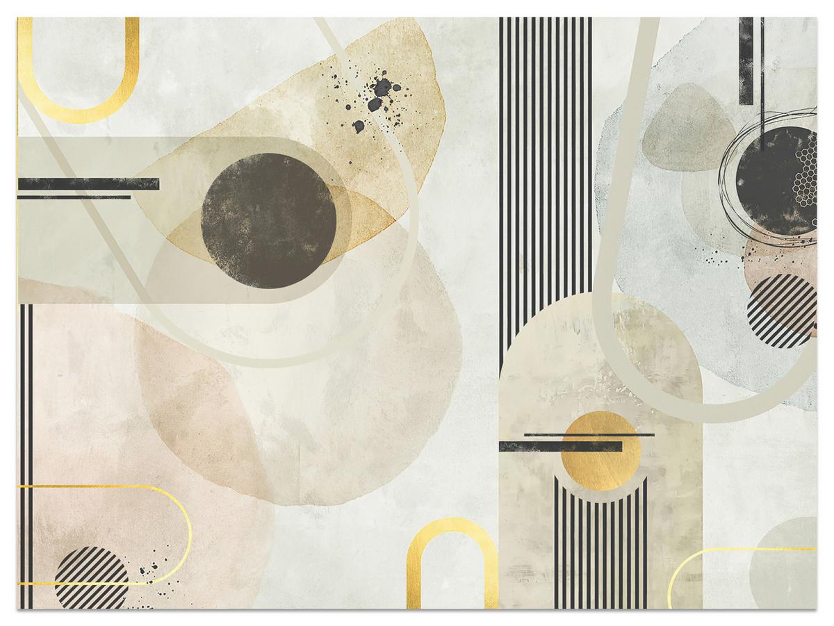 FOTOTAPETE für Wohnzimmer Geometrische Kreise Streifen Glamour 450x315 - Gelb/Beige, Papier (450/315cm) - Muralo