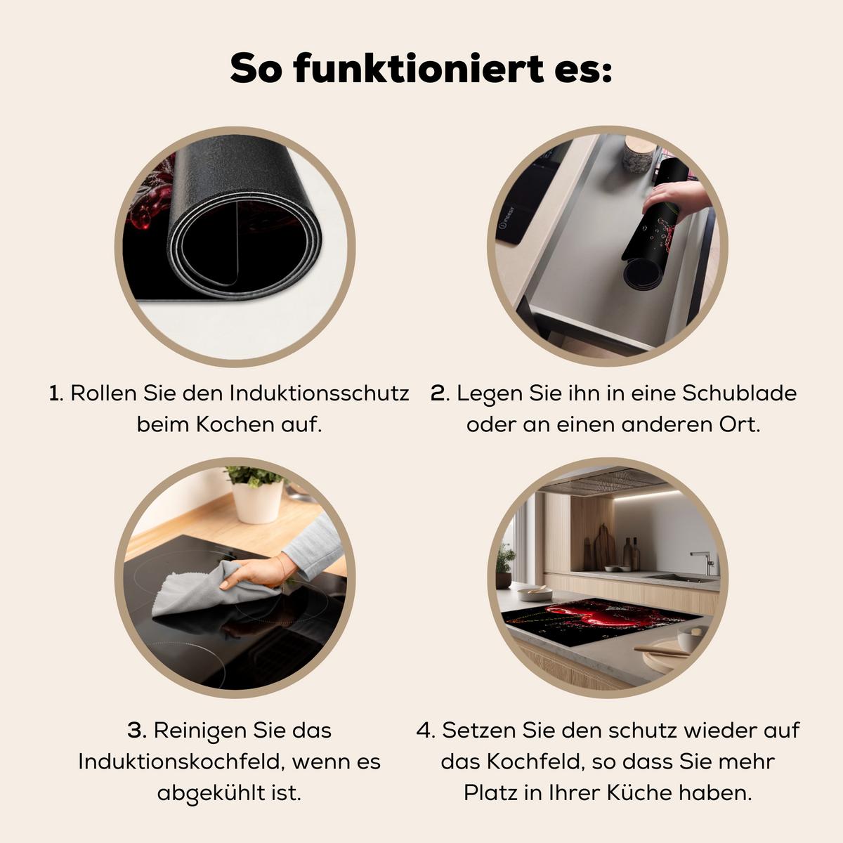HERDABDECKPLATTE Kirsche - Rot - Frucht - Wasser - Schwarz Induktionsmatte 78x78 cm - Kirschrot, Kunststoff (78/78/0.2cm) - MuchoWow