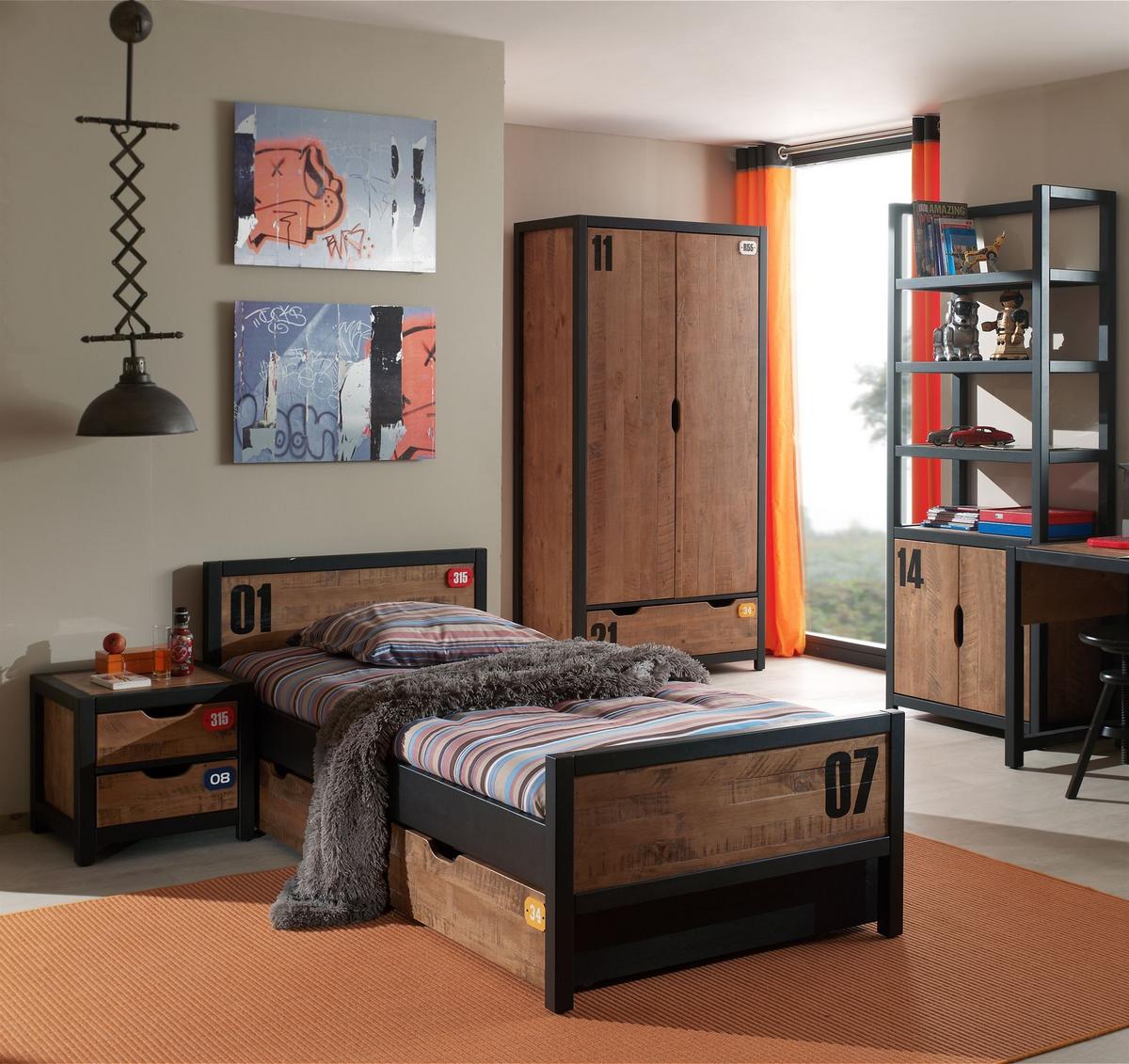 KINDERZIMMER Set komplett Kameko 8 Massivholz+MDF Schwarz/Cognac - Cognac/Schwarz, Holz (280/1/180cm) - 58aufmkessel