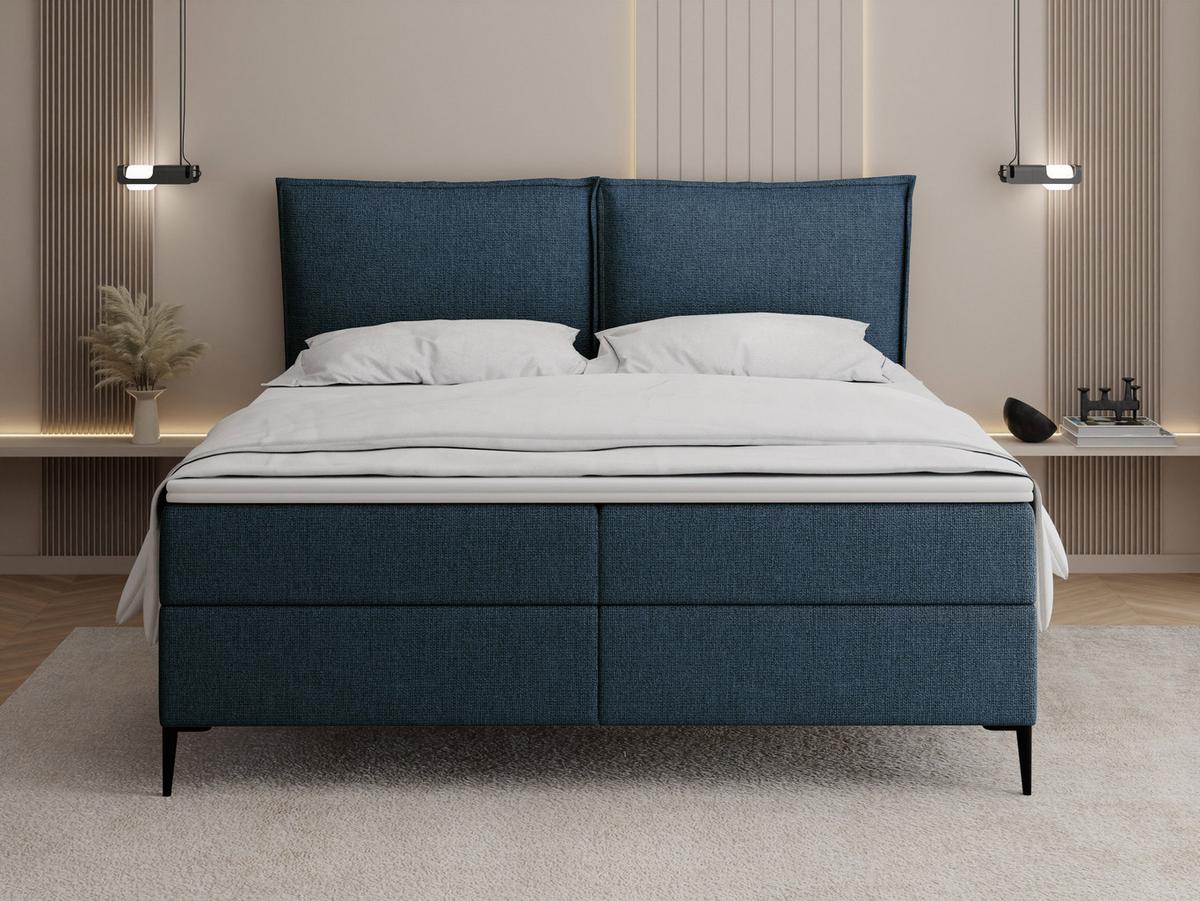 BOXBETT Calio Rise mit Bettkasten, Dunkelblau Chenille 120x200 cm – inkl. H4 Taschenfederkern Matratze & Foam Topper - Schwarz/Dunkelblau, Holz/Holzwerkstoff (120/200cm) - WFL GROUP