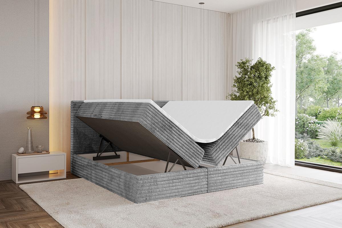 BOXBETT mit Matratze H4 und Lattenrost - TOLO-v1 - 140x200 Cord - Hellgrau - Hellgrau, Holzwerkstoff (140/200cm)