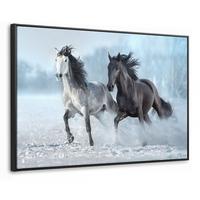 LEINWAND Bilder mit Rahmen - Pferde - Winter - Tiere - Natur - Schnee - 140x90 - Anthrazit, Textil (140/90cm) - MuchoWow