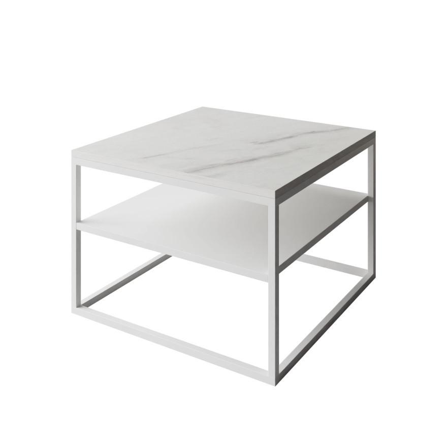 COUCHTISCH NOVA mit Ablage Weiß / Marmor Levanto - Weiß, Holzwerkstoff (69/69/48cm) - Lookway
