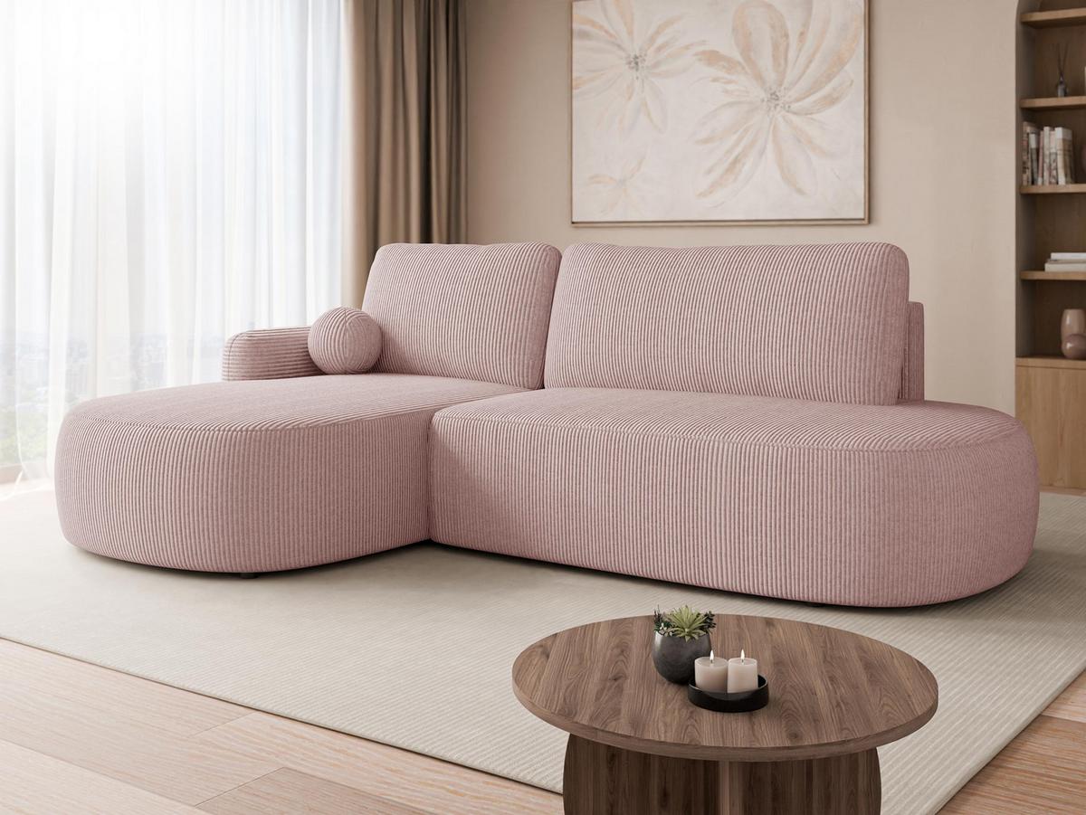 ECKSOFA Loridu O Cord, Seite: Links - Schwarz/Rosa, Holz/Kunststoff (274/174cm) - MIRJAN24