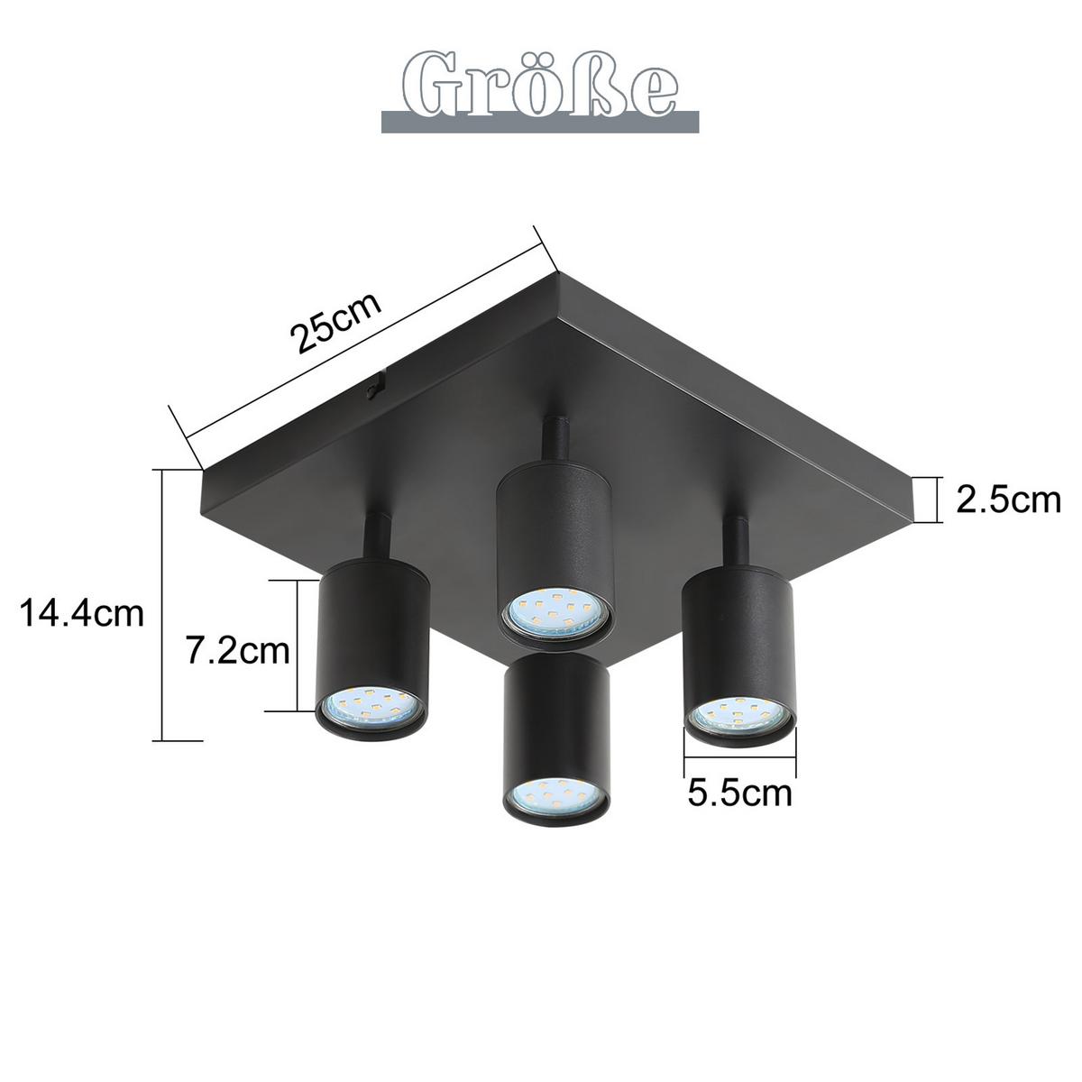 DECKENSTRAHLER Harold 4-flammig 25/25/14 cm - Schwarz, Metall (25/25/14cm) - Nettlife