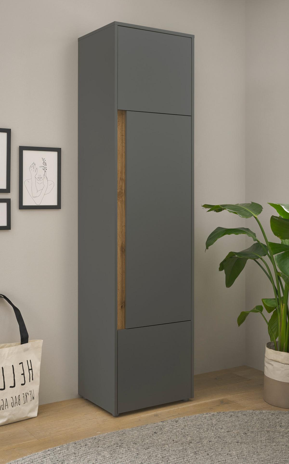 AKTENSCHRANK Grau, Eiche Wotan 50 x 200 cm, Büroschrank mit viel Stauraum und 5 OH - Eiche Wotan/Schwarz, Holzwerkstoff/Kunststoff (50/200/40cm) - Furn.Design