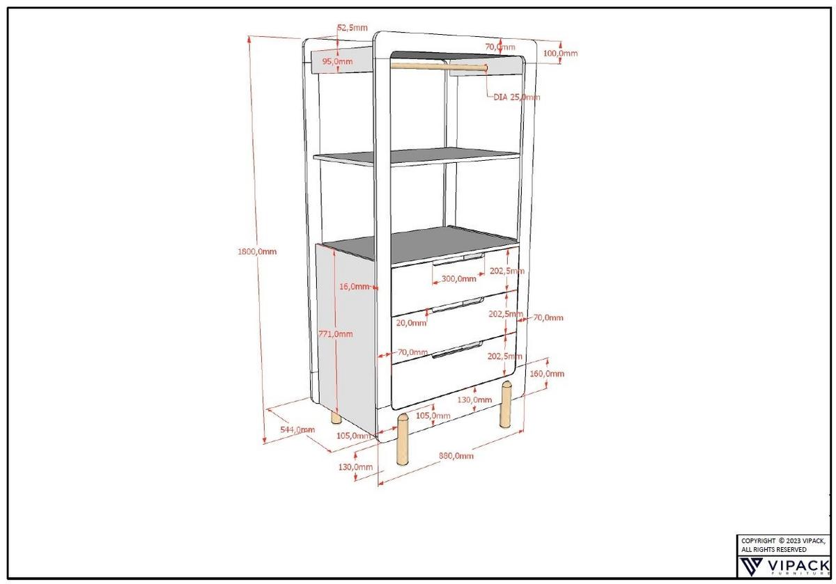 REGALSCHRANK Karyl 88x54x180 aus MDF in der Farbe Weiß - Weiß, Holzwerkstoff (88/180/54cm) - 58aufmkessel