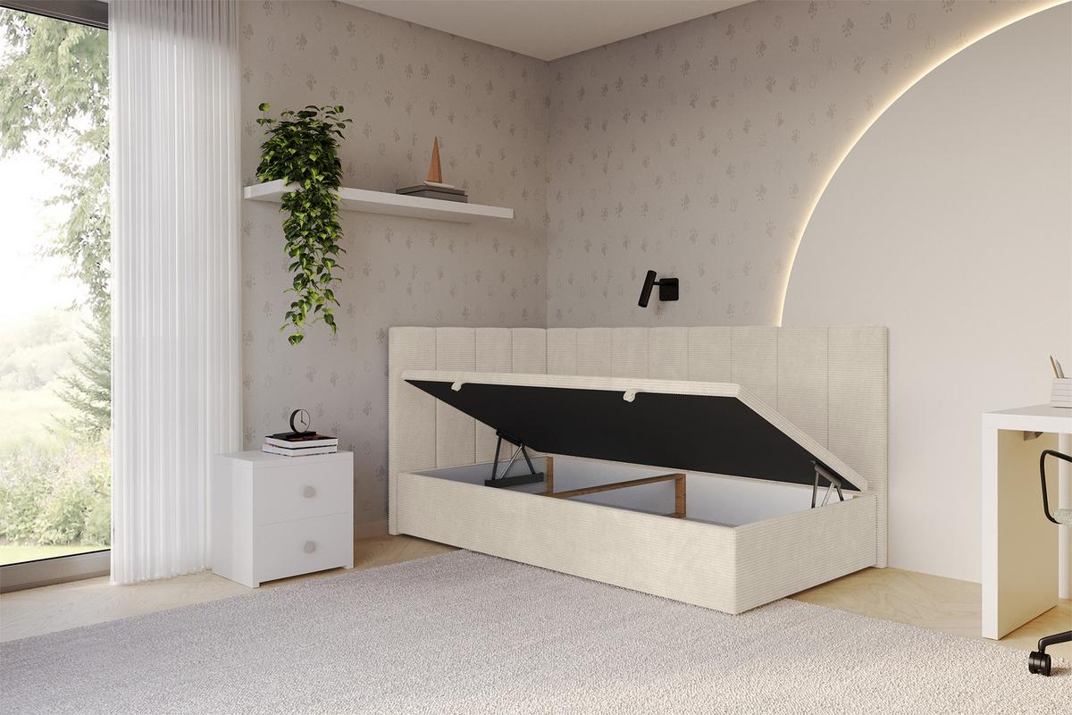 EINZELBETT Jugendbett mit Bettkasten Rechts, mit Matratze - LOVY 90x200 Beige - Sandfarben, Holzwerkstoff/Textil (90/200cm) - ALTDECOR