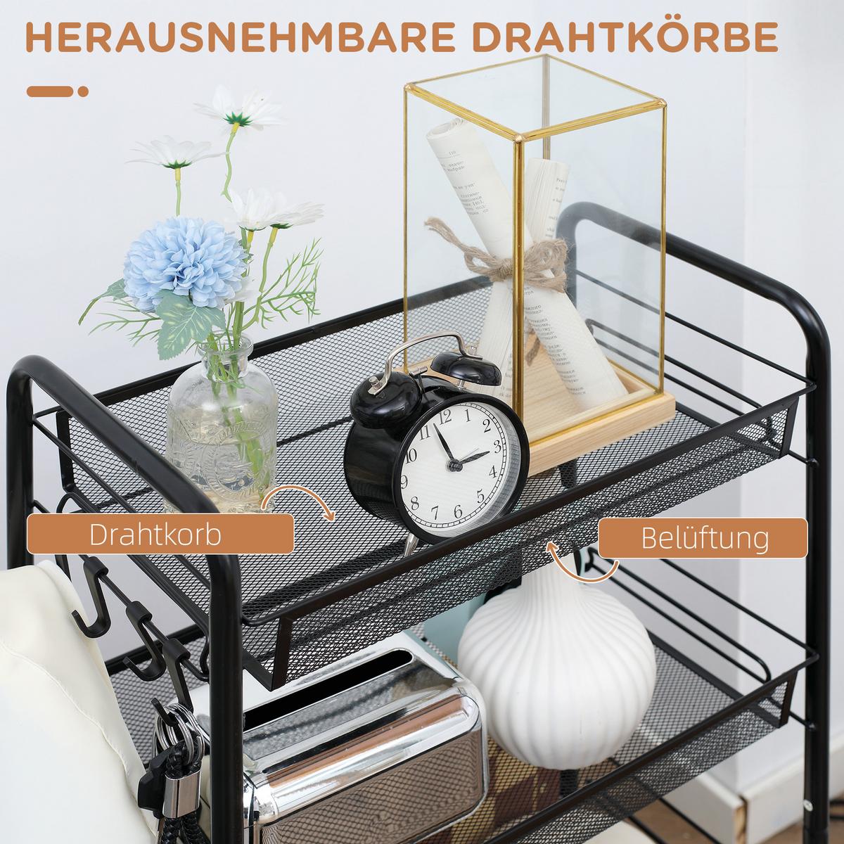 SERVIERWAGEN abnehmbar, Stahl, Schwarz - Schwarz, Metall (26.5/84/45cm) - HOMCOM