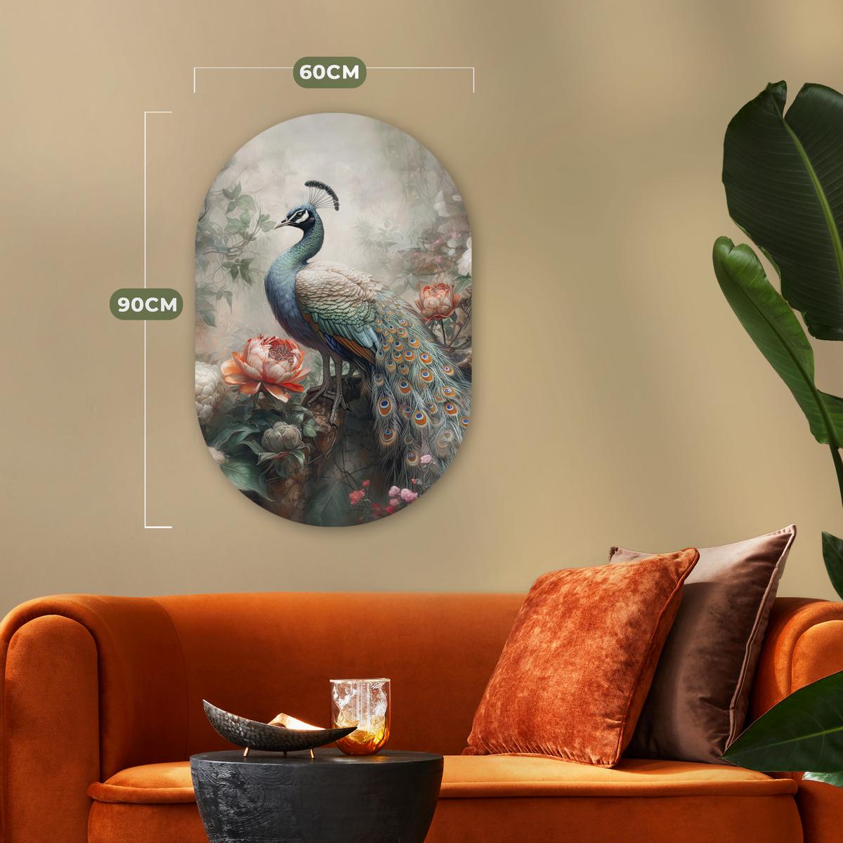 WANDBILD Pfau - Pfauenfedern - Vogel - Dschungel - Blumen Wanddeko Schlafzimmer 60x90 cm - Smaragdgrün, Kunststoff (60/90cm) - MuchoWow