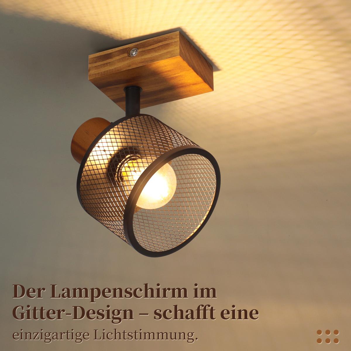 DECKENSTRAHLER Givoril 9/10/17.5 cm - Schwarz, Holz/Metall (9/10/17.5cm) - ZMH