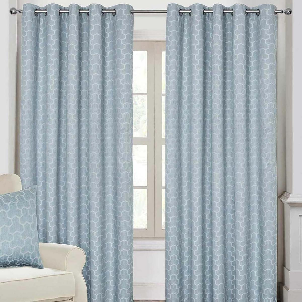 VERDUNKELUNGSVORHÄNGE geometrisch mit Thermo-Funktion, Ösen 167/182 cm - Hellblau, Textil (167/182cm) - Homescapes