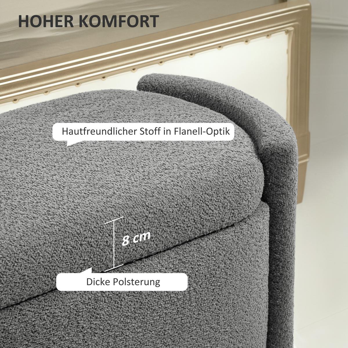 TRUHENBANK Samtoptik Grau - Eukalyptusholzfarben/Grau, Holz/Kunststoff (44/45.5/105cm) - HOMCOM