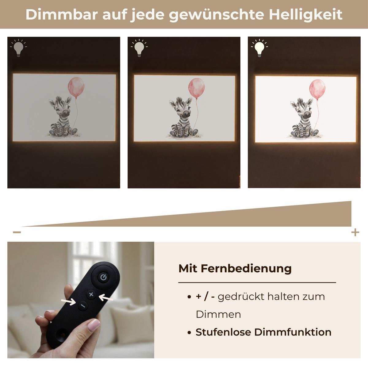 NACHTTISCHLAMPE MIT AKKU Zebra - Baby - Tiere - Rosa Luftballon 100x70 cm - Weiß, Holzwerkstoff (8/100/70cm) - OnlyWow