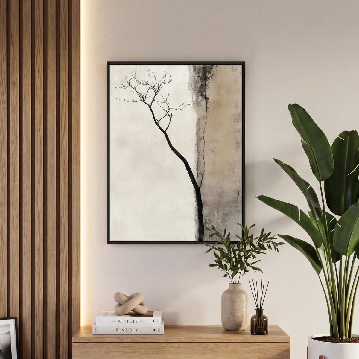 LEINWAND Bilder mit Rahmen - Wabi sabi - Pflanze - Beige - 50x70 - Taupe, Textil (50/70cm) - MuchoWow