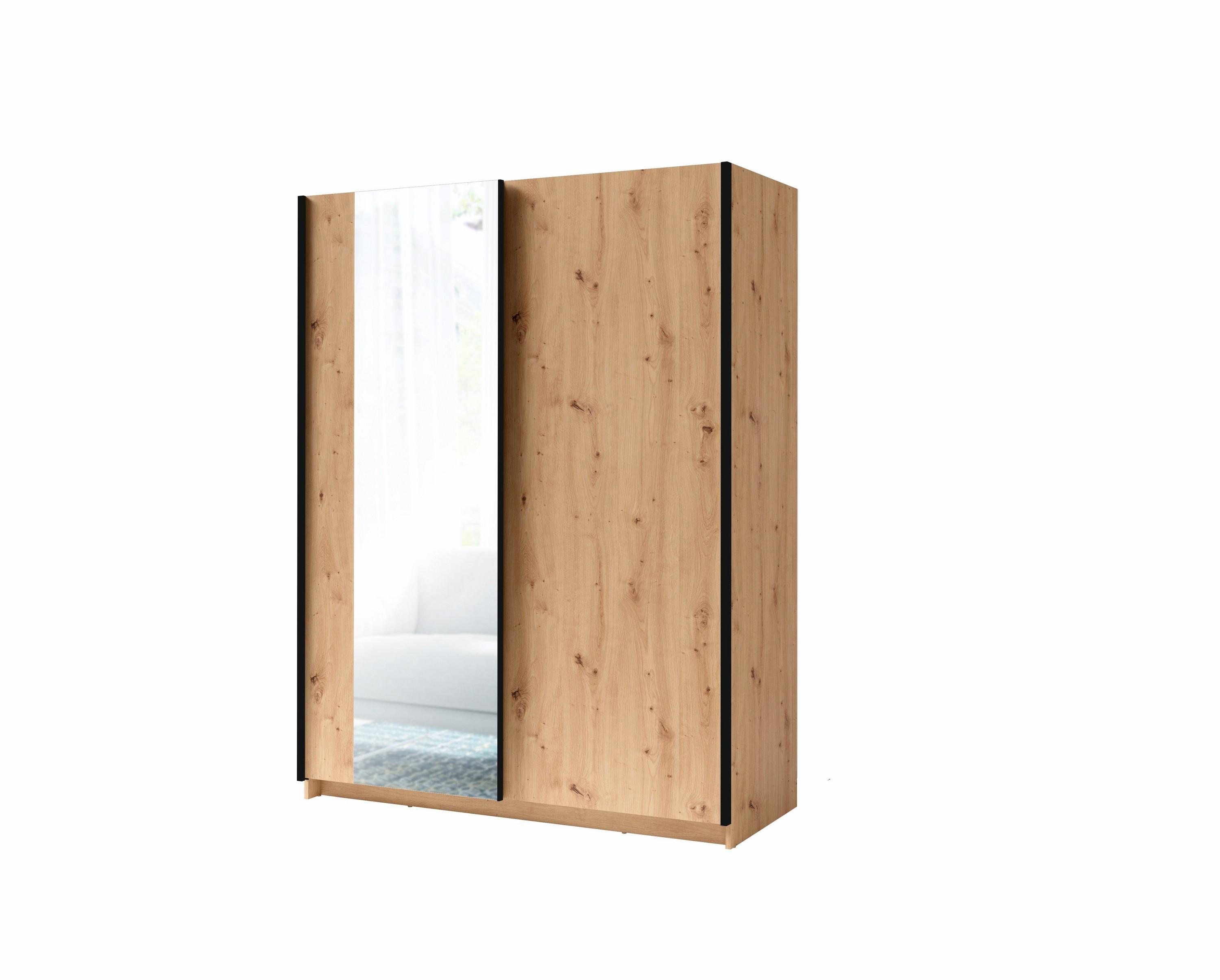 SCHWEBETÜRENSCHRANK ELRON 150,6/198,5/62cm 2-türig mit Spiegel Eiche Artisan - Eiche Artisan, Holzwerkstoff (150.6/198.5/62cm) - MASSENO