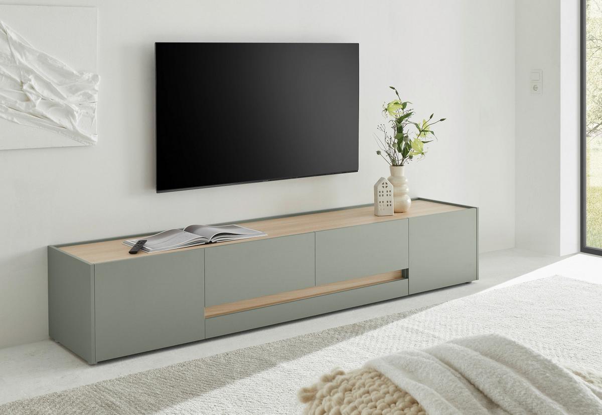 TV-LOWBOARD in Salbei Grün und Eiche, großer TV Unterschrank mit viel Stauraum - Salbeigrün/Eichefarben, Holz/Holzwerkstoff (223/40/45cm) - Furn.Design