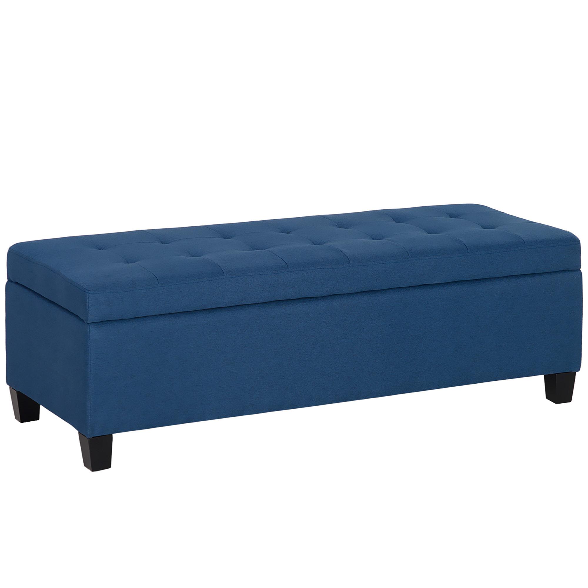 TRUHENBANK Leinenoptik, Blau - Blau/Schwarz, Textil (49/41.5/125cm) - HOMCOM