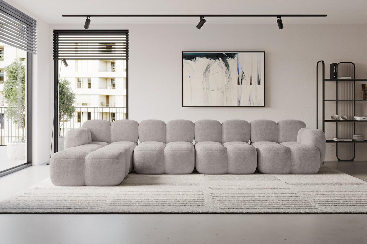ECKSOFA modulares Sofa Links Miko-L3 390x205x75 Hellgrau Velours - Hellgrau/Schwarz, Holzwerkstoff/Kunststoff (390/205cm) - ALTDECOR