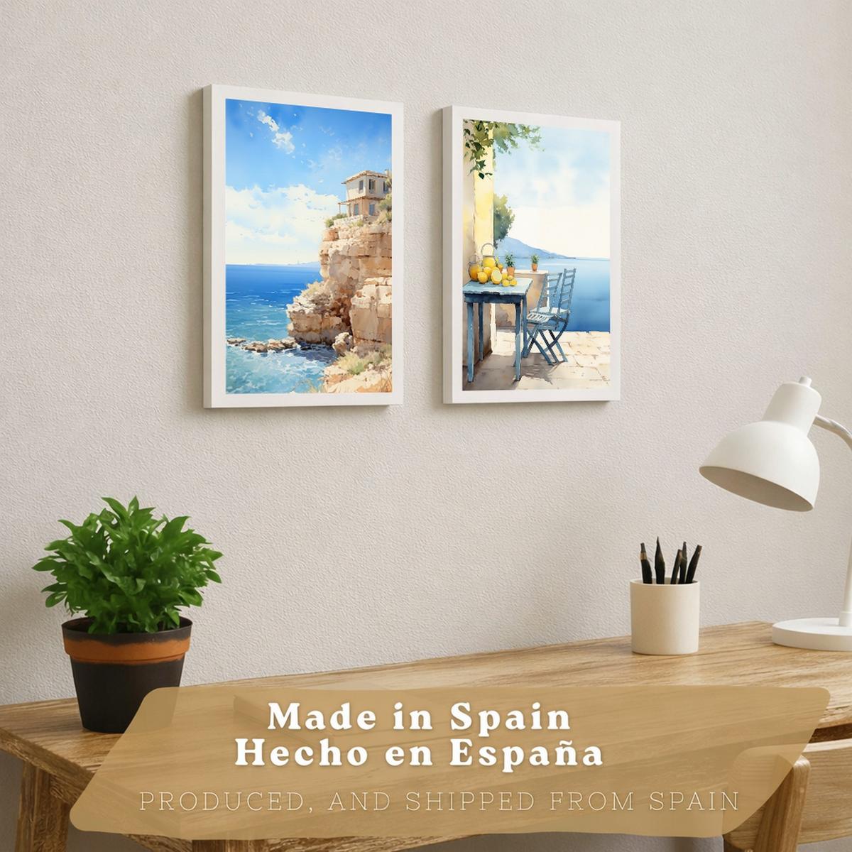 POSTER 3er Bilder-Set Wandbilder Strand Meer modern ohne Rahmen – Wohnzimmer Deko, Schlafzimmer, Küche, Badezimmer Weißer Rahmen A4 - Weiß, Papier (29.7/1/21cm) - Nacnic