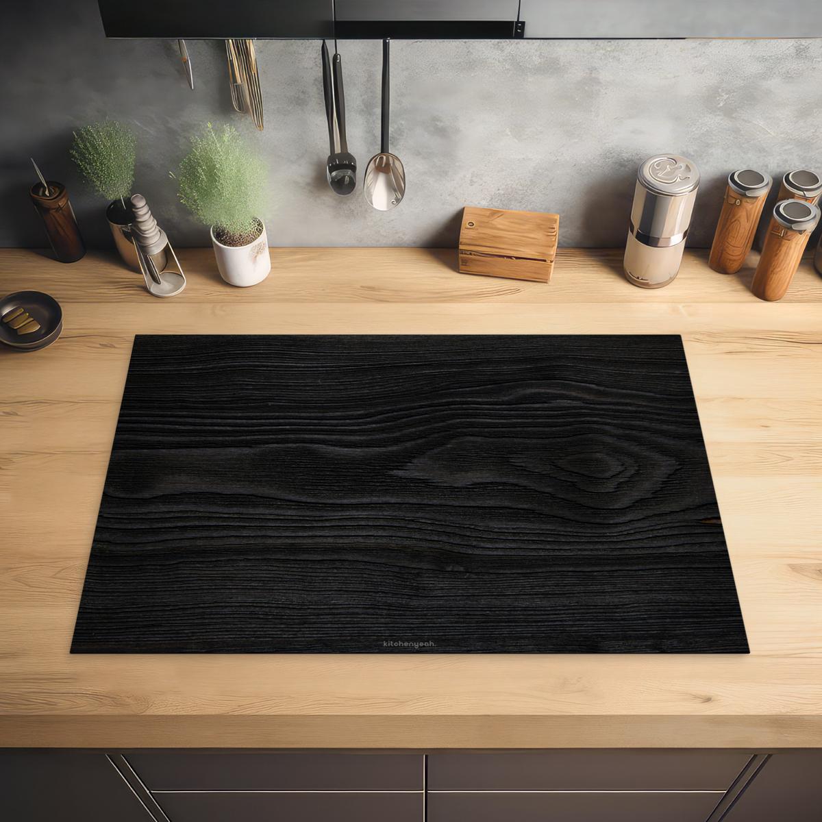 HERDABDECKPLATTE Schwarz - Holzoptik Ceranfeldabdeckung 76x51.5 cm - Schwarz, Kunststoff (76/51.5/0.2cm) - MuchoWow