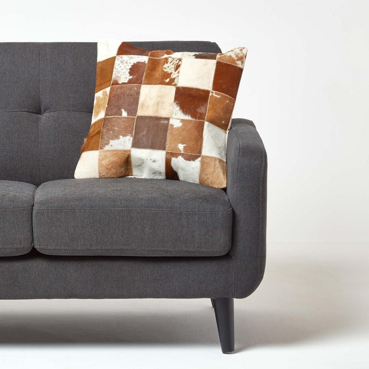PATCHWORK-KISSEN Fell & Leder 45/45 cm - Multicolor, Leder/Textil (45/45cm) - Homescapes