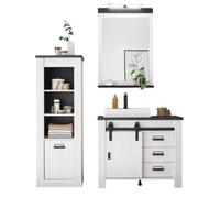 BADMÖBEL-SET 5-teilig weiß Pinie, anthrazit Landhaus, Badkombination MIT Waschbecken und Spiegellampe - Anthrazit/Weiß, Holzwerkstoff/Metall (165/210/43cm) - Furn.Design