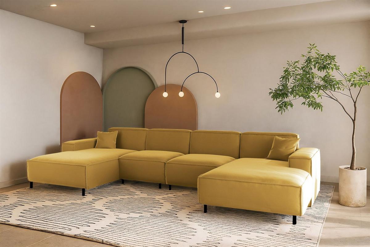 WOHNLANDSCHAFT Gloria In Tiffani - Gelb, Holzwerkstoff/Textil (378/73/165cm) - Fun Möbel