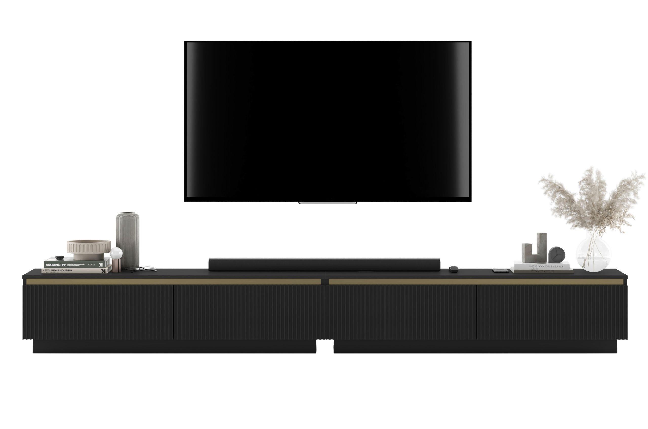 TV-LOWBOARD 2-er Set Selene Schwarz matt geriffelte Fronten 140 cm - Schwarz, Holzwerkstoff (280/37/35cm) - Meble Lindner